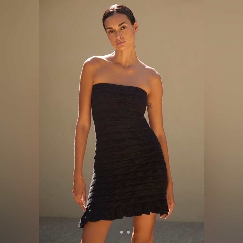 NWT new medium Anthropologie strapless ruffle knit sweater dress black cotton